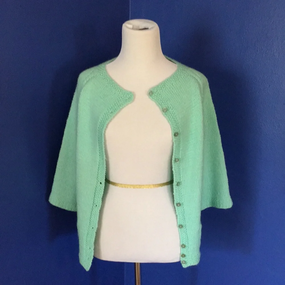 Vintage 1950s mint sea foam green handmade sweater cardigan pinup rockabilly - Picture 11 of 15